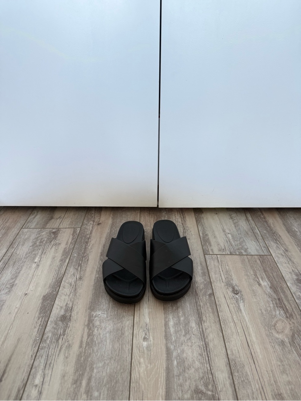 Black Crisscross Slide Sandals